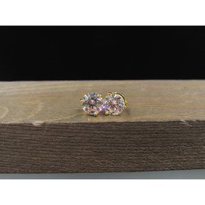 Sterling Silver Simple Small Gold Plated CZ Stud Earrings Vintage Wedding